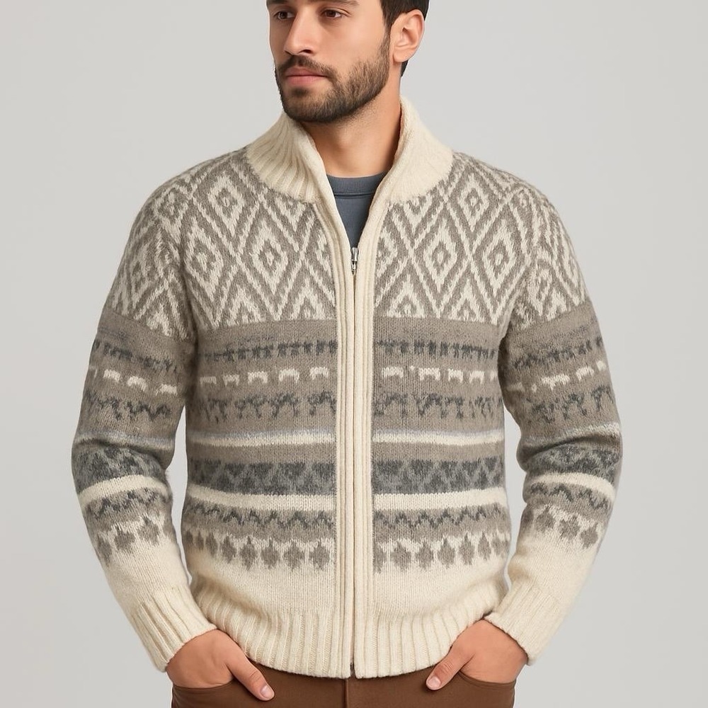 VTG 90s/Y2K Design American Priority Cardigan 2XL Beige,Brown, Grey Made In USA